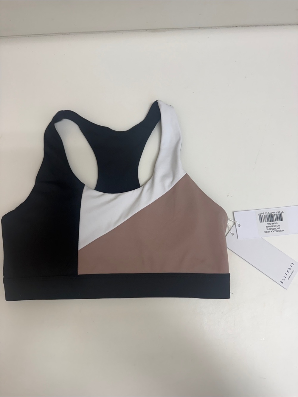 NWT Colorblock Racerback Sports Bra - Black, White & Taupe